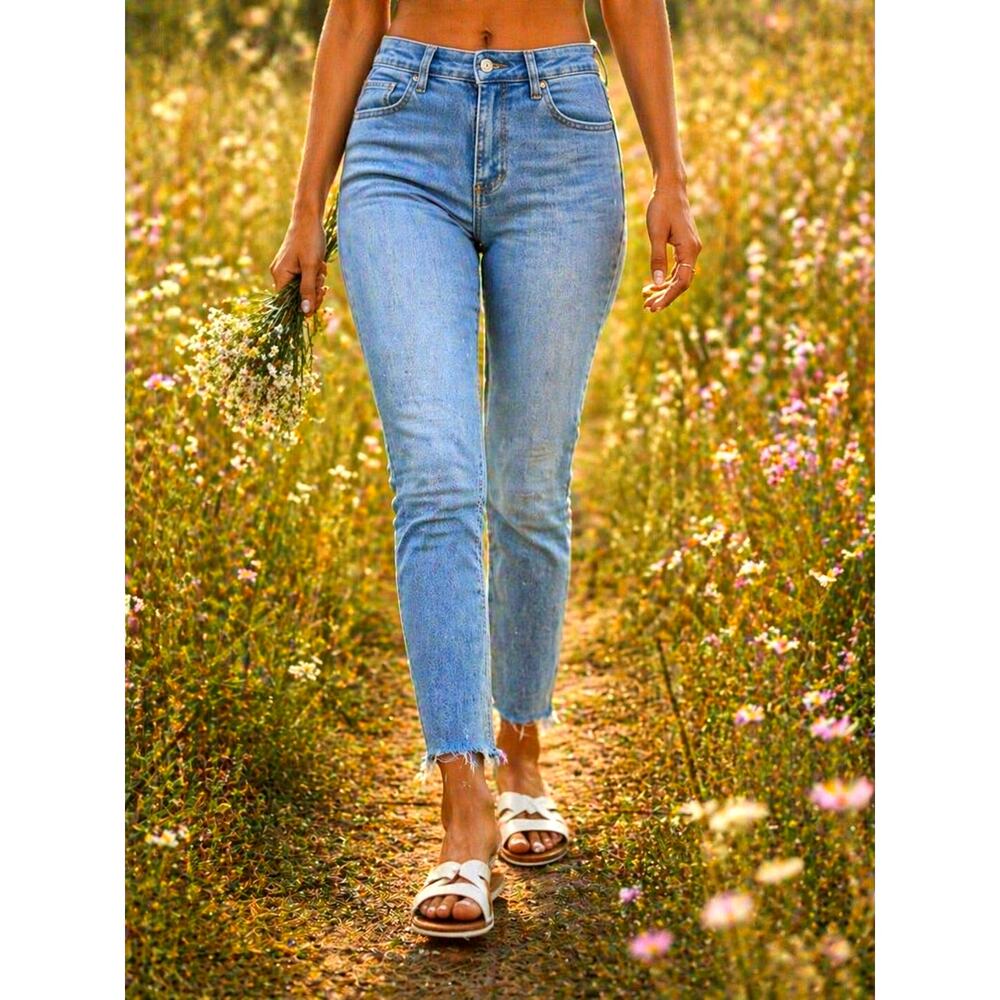 Paige Cindy Raw Hem High Waist Ankle Straight Leg Jeans 32